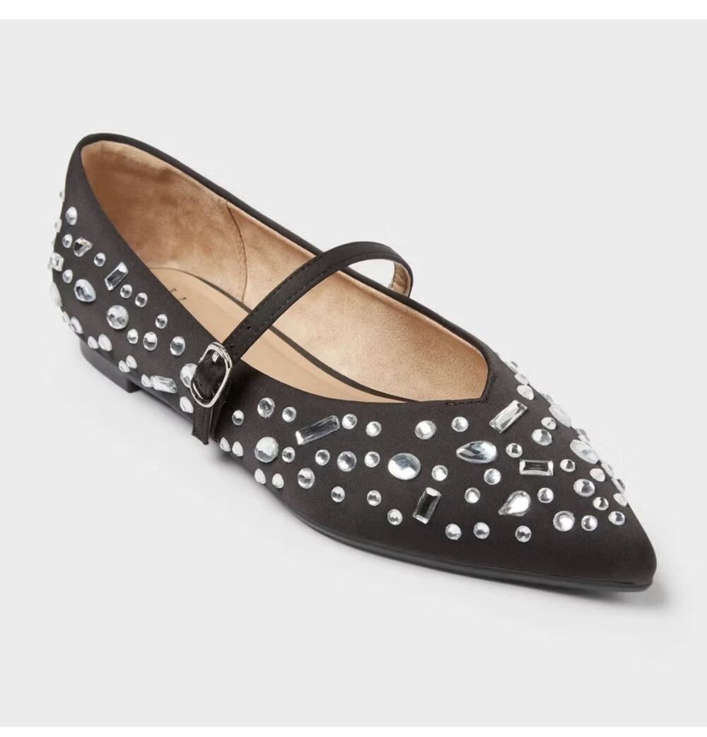 A New Day Women Gabriella Flat Shoes with Rhinestones Mary Jane Black Size 6